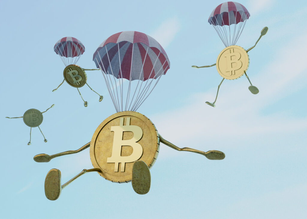 Crypto Airdrops flying in the sky